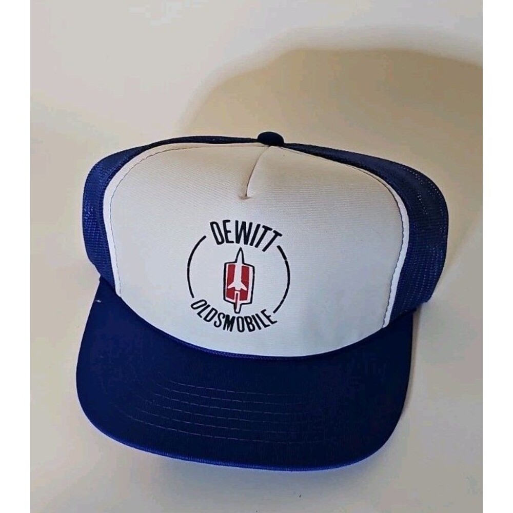 Vintage Oldsmobile Trucker Hat Snapback Blue Mesh Foam Cap Dewitt Oldsmobile